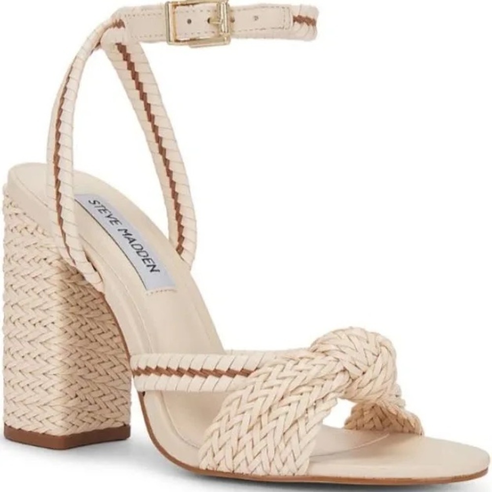 Steve Madden NWT Malou Braided Wrap Block Heel Sandals in Cream, Size 9 - Picture 2 of 9